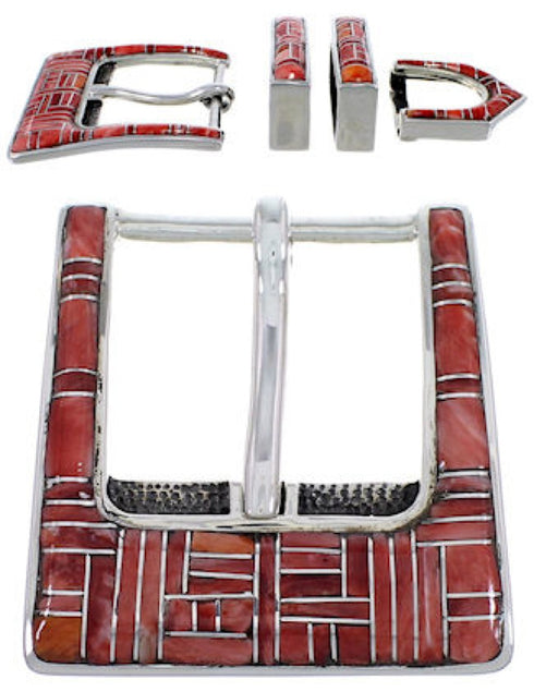 Red Oyster Shell Genuine Sterling Silver Ranger Belt Buckle HS54658