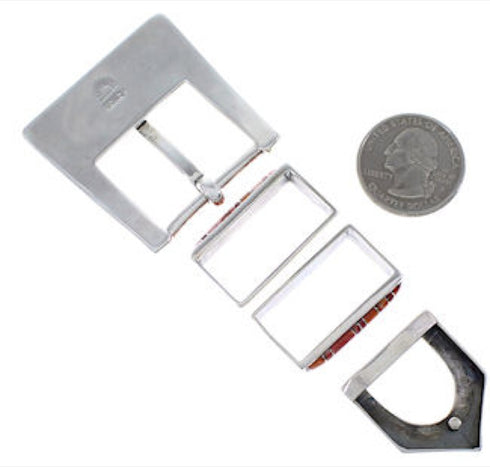 Red Oyster Shell Genuine Sterling Silver Ranger Belt Buckle HS54658