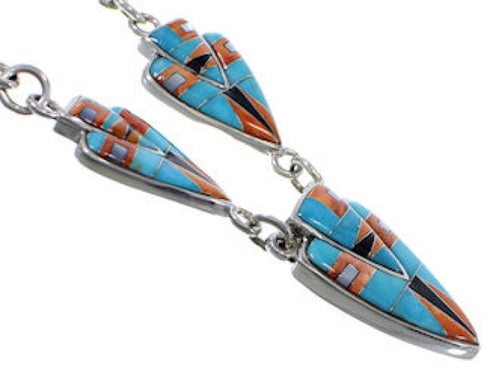 Multicolor Inlay Sterling Silver Link Necklace Earrings Set NS41224