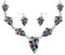 Sterling Silver Multicolor Link Necklace Earrings Jewelry Set RS34215