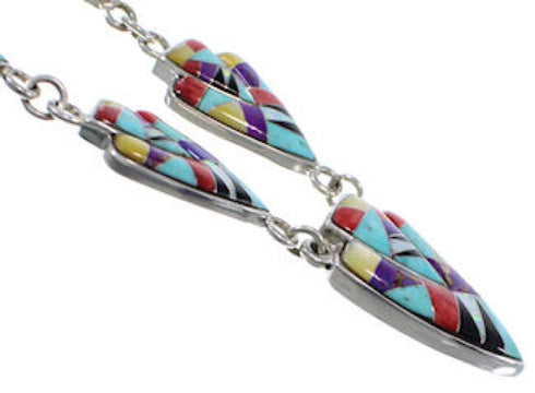Sterling Silver Multicolor Link Necklace Earrings Jewelry Set RS34215