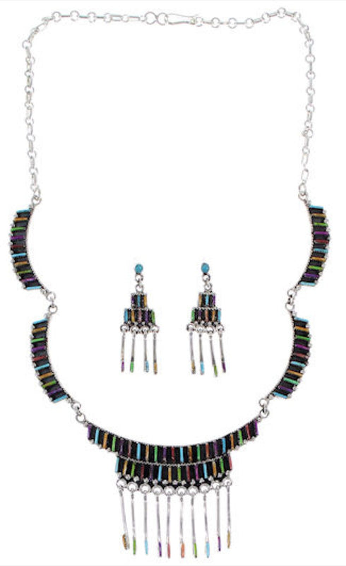 Silver Jewelry Turquoise Multicolor Link Necklace Set HS28567