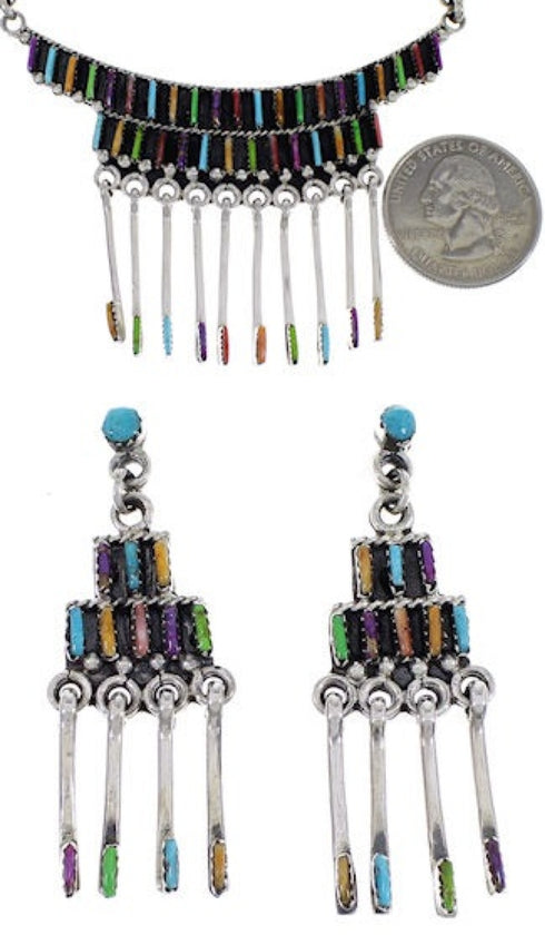 Silver Jewelry Turquoise Multicolor Link Necklace Set HS28567