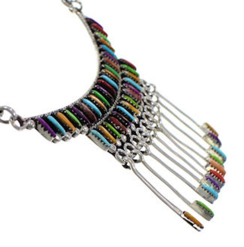 Silver Jewelry Turquoise Multicolor Link Necklace Set HS28567