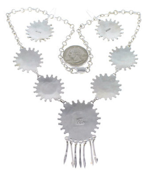 Southwest Multicolor Needlepoint Sterling Silver Link Necklace Set WX78044