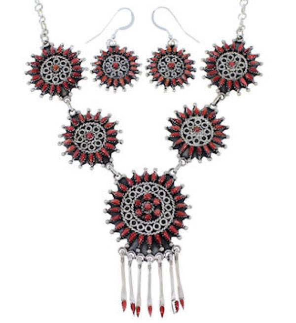 Sterling Silver Jewelry Red Oyster Shell Link Necklace Set NS34934