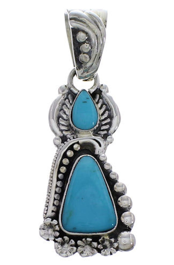 Southwest Jewelry Turquoise Flower And Silver Pendant PX29717