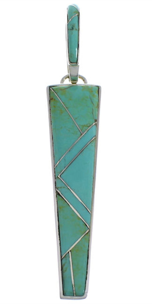 Genuine Sterling Silver And Turquoise Inlay Pendant Jewelry PX29729