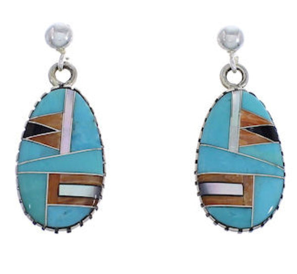 Southwest Multicolor Silver Post Dangle Earrings FX31561