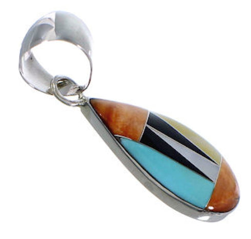 Southwest Sterling Silver Multicolor Inlay Pendant FX31588