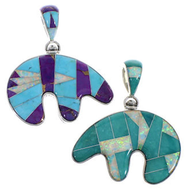Multicolor Reversible Sterling Silver Whiterock Bear Pendant AS46128