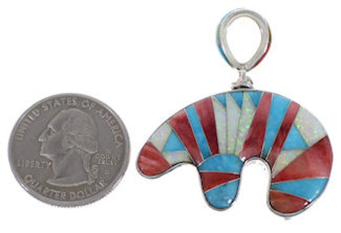 Turquoise Multicolor Reversible Silver Whiterock Bear Pendant AS33465