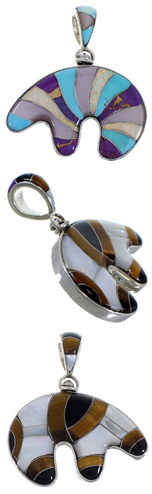 Sterling Silver Multicolor Whiterock Reversible Bear Pendant RS36173