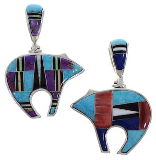 Turquoise Multicolor Genuine Sterling Silver Bear Pendant AS34643