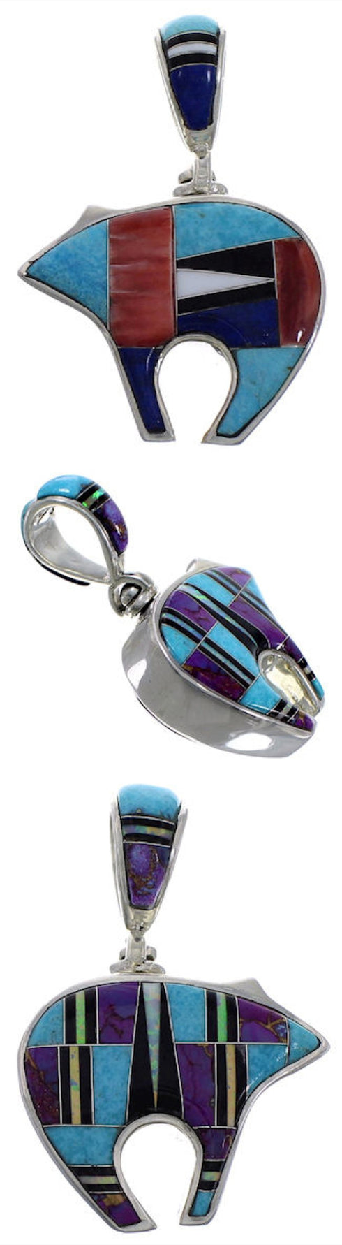 Turquoise Multicolor Genuine Sterling Silver Bear Pendant AS34643