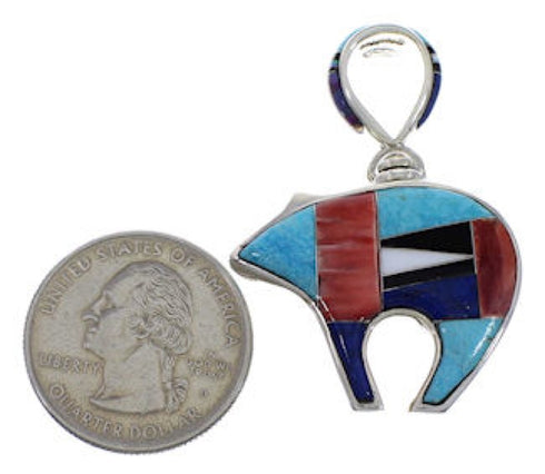 Turquoise Multicolor Genuine Sterling Silver Bear Pendant AS34643