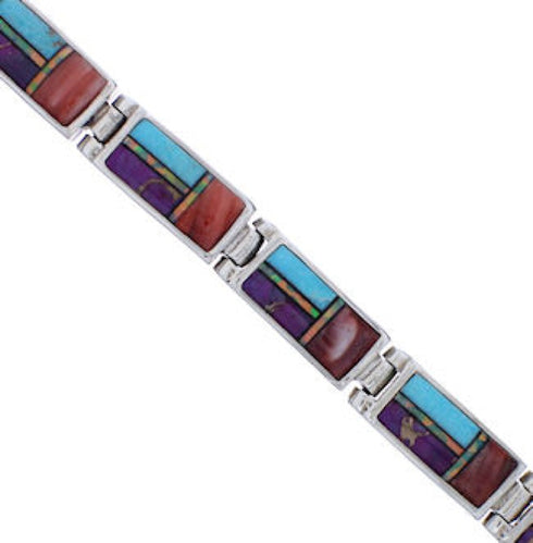 Multicolor Inlay Jewelry Sterling Silver Link Bracelet AS29556