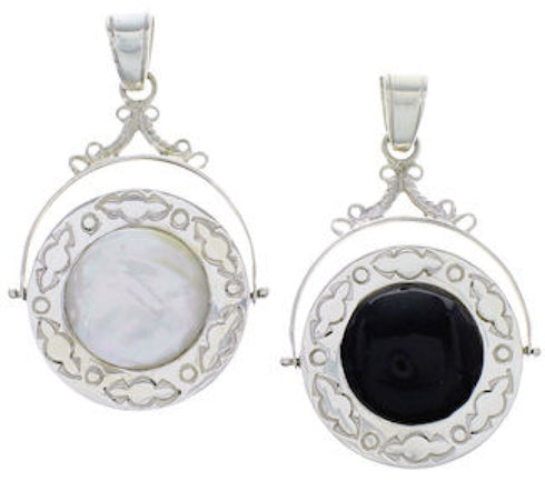 Mother of Pearl Jet Reversible Silver Slide Southwest Pendant IS59764