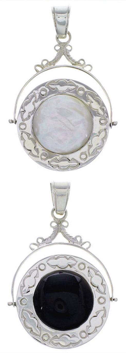 Mother of Pearl Jet Reversible Silver Slide Southwest Pendant IS59764