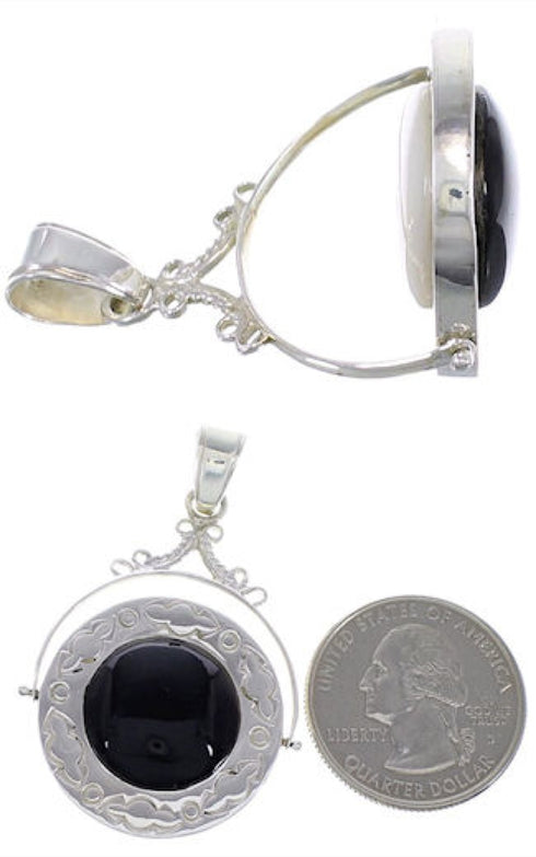 Mother of Pearl Jet Reversible Silver Slide Southwest Pendant IS59764