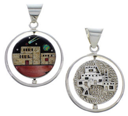 Multistone Native American Design Silver Reversible Pendant RS41509