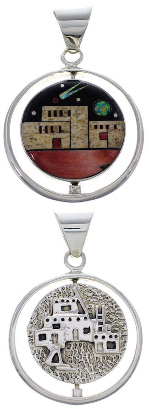 Multistone Native American Design Silver Reversible Pendant RS41509