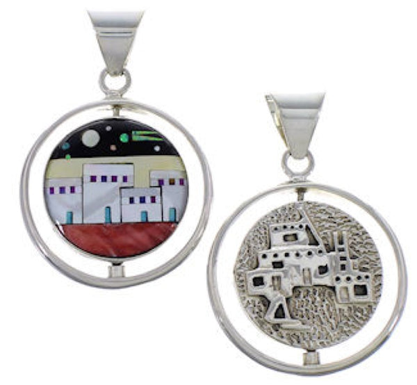 Native American Design Multicolor Silver Reversible Pendant RS41519