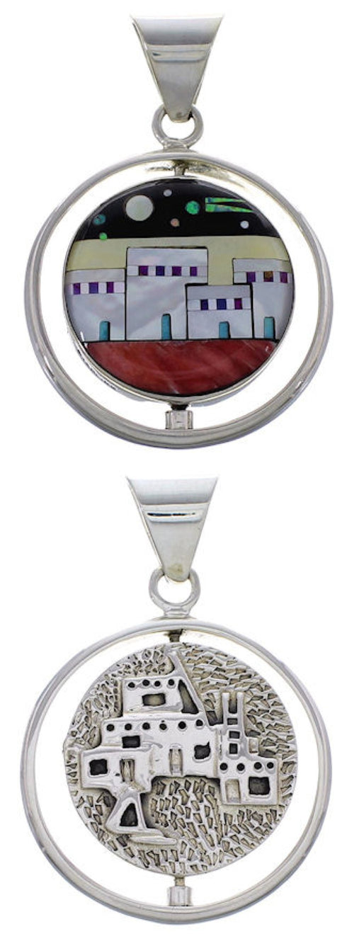 Native American Design Multicolor Silver Reversible Pendant RS41519