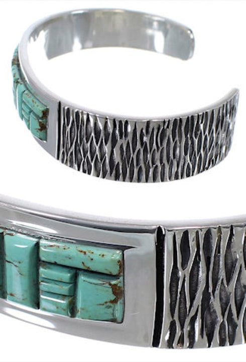 Southwest Turquoise Genuine Sterling Silver Cuff Bracelet CX49917