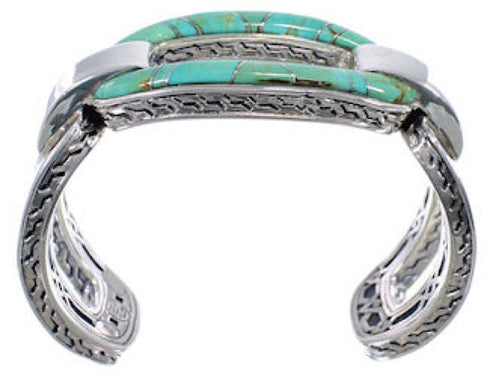 Turquoise Inlay Sterling Silver Southwest Cuff Bracelet CX49931