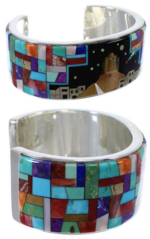Multicolor Silver Native American Pueblo Design Bracelet TX40348