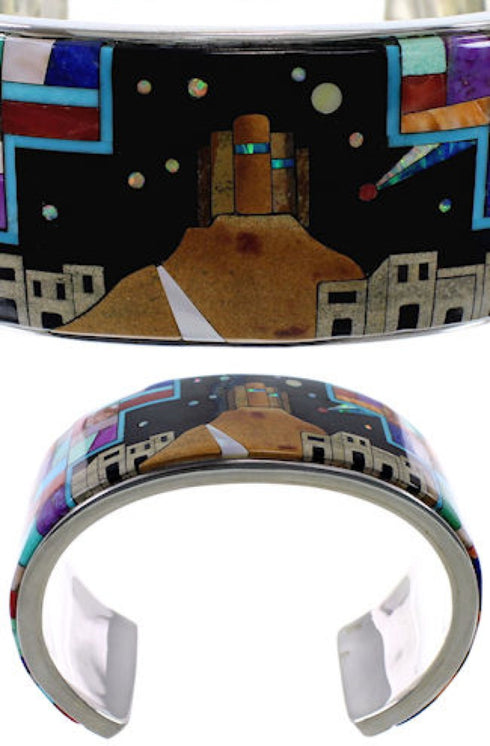 Multicolor Silver Native American Pueblo Design Bracelet TX40348