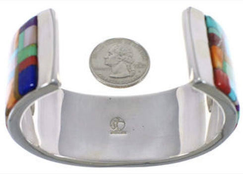 Multicolor Silver Native American Pueblo Design Bracelet TX40348