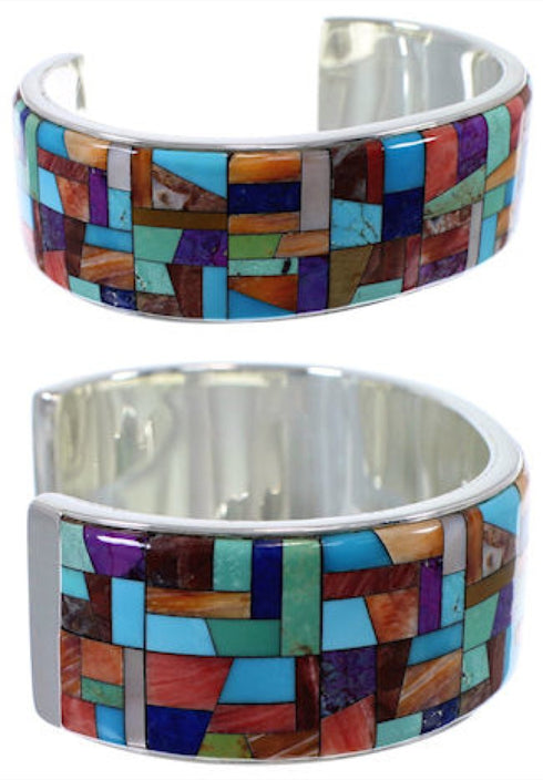 Sterling Silver Multicolor Southwest Cuff Bracelet TX40403