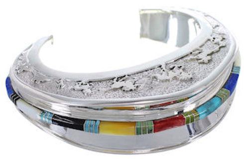 Southwestern Horse Silver Multicolor Cuff Bracelet TX40448