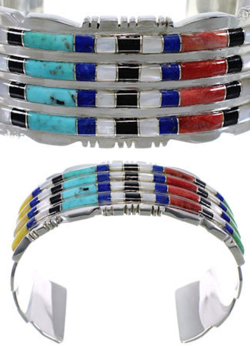 Southwestern Sterling Silver Multicolor Cuff Bracelet TX40455