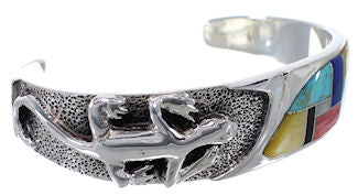 Lizard Silver Multicolor Inlay Cuff Bracelet TX40572