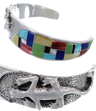 Lizard Silver Multicolor Inlay Cuff Bracelet TX40572