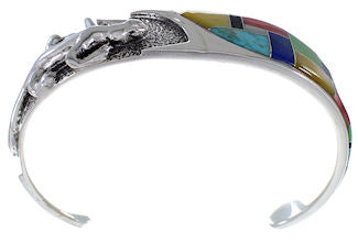 Lizard Silver Multicolor Inlay Cuff Bracelet TX40572