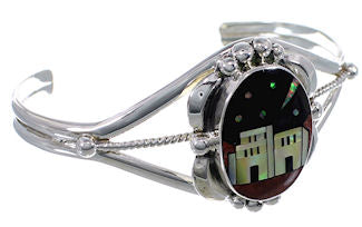 Multicolor Native American Village Design Silver Cuff Bracelet TX40633
