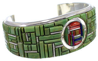 Multicolor Southwestern Silver Reversible Cuff Bracelet TX40661