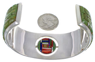 Multicolor Southwestern Silver Reversible Cuff Bracelet TX40661