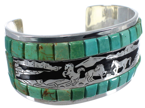 Jet And Turquoise Southwest Sterling Silver Horse Bracelet CX47754