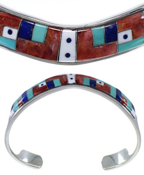 Turquoise Multicolor Inlay Sterling Silver Cuff Bracelet NS33808