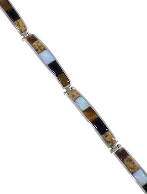 Tiger Eye Opal Multicolor Whiterock Link Bracelet Jewelry HS17535