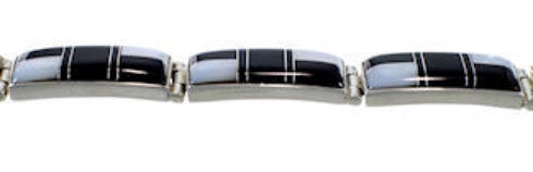 Mother Of Pearl Black Jade Inlay Sterling Silver Link Bracelet AS39816