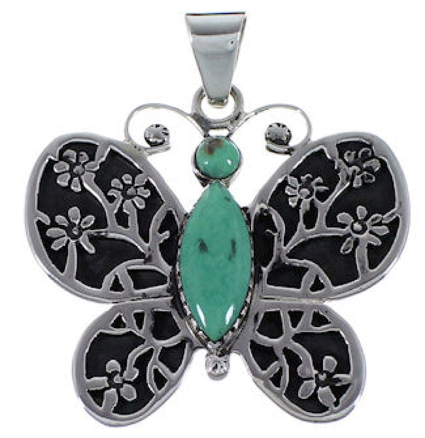 Silver Turquoise Butterfly And Flower Pendant AX49347