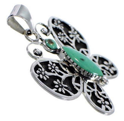 Silver Turquoise Butterfly And Flower Pendant AX49347