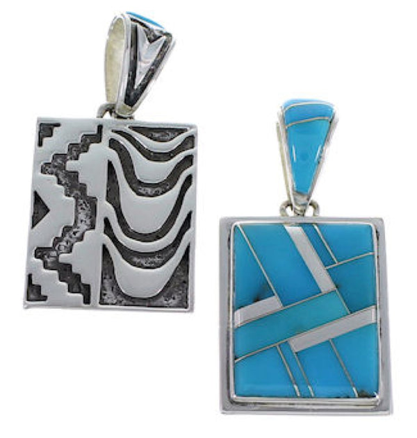 Turquoise Authentic Sterling Silver Reversible Pendant AX49427
