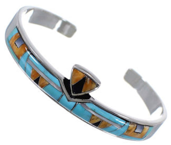 Mother of Pearl Multicolor Inlay Sterling Silver Cuff Bracelet NS40448